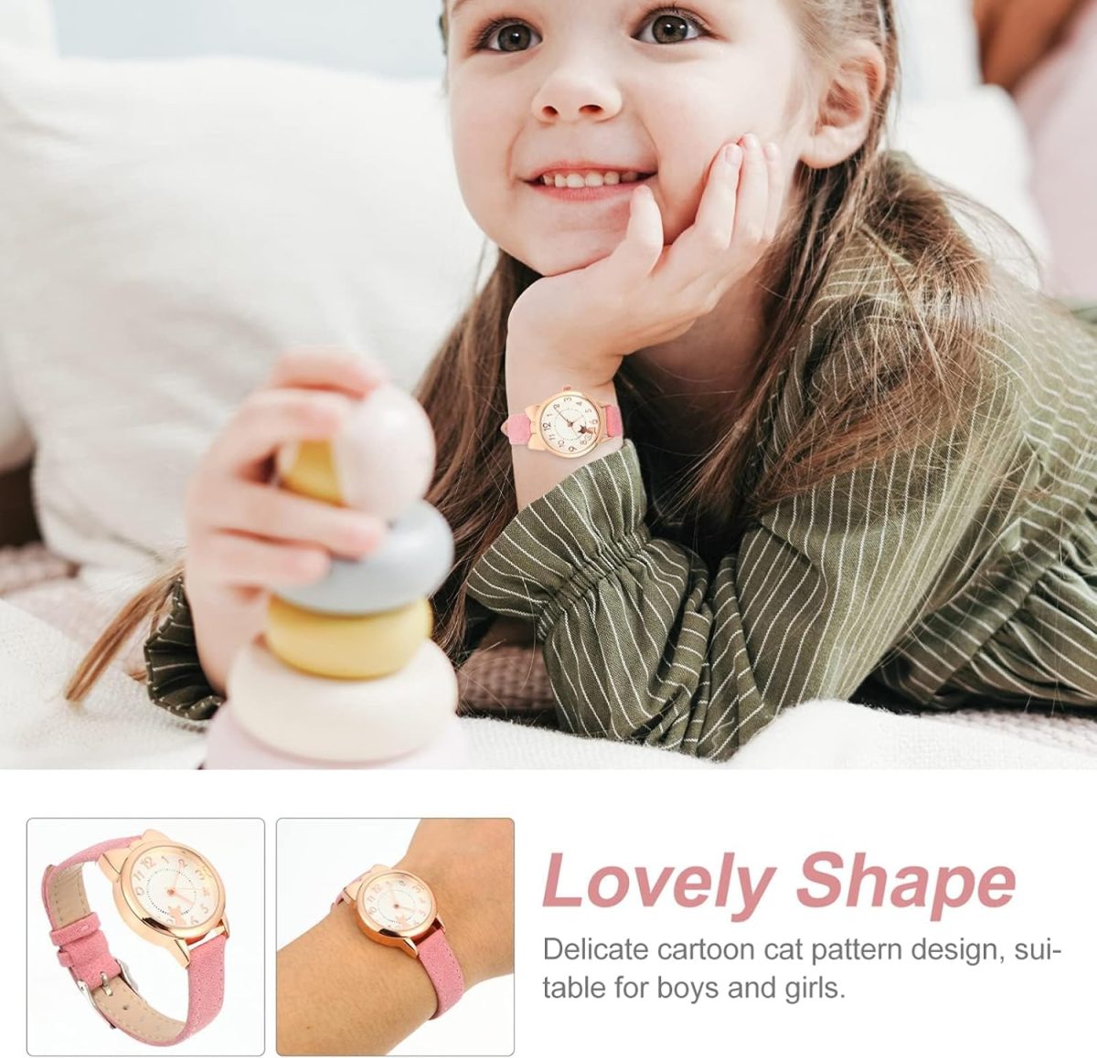 ⁦Joyzzz Girls Watch, Quartz Girls Watches for Kids, Cute Waterproof Watches with Cartoon Cat Pattern, Girls Watches for Gift, Simple Movement Casual Leather Band Watches for Ladies Fashion Watches⁩ - الصورة ⁦6⁩