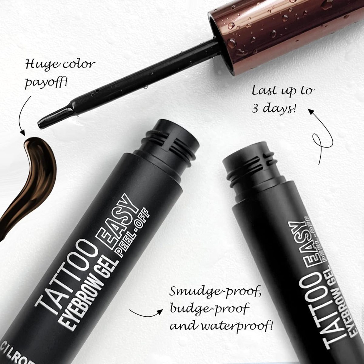 ⁦Cilrofelr Tattoo Peel Off Eyebrow Gel Tint, Semi Permanent Tattoo Brow Peel Off Tint Gel, Last Up to 3 Days, Waterproof, Transfer-proof, For Fuller & Defined Looking Brows, Dark Brown (2 Pack)⁩ - الصورة ⁦2⁩