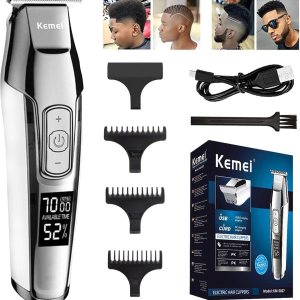 KEMEI Trimmer Cordless Hair Clipper for Men Professional Electric Beard Trimmers Barber Hair Cuttings Kit, Zero Gapped T Blade Detailers Trimmers for Men, KM-5027