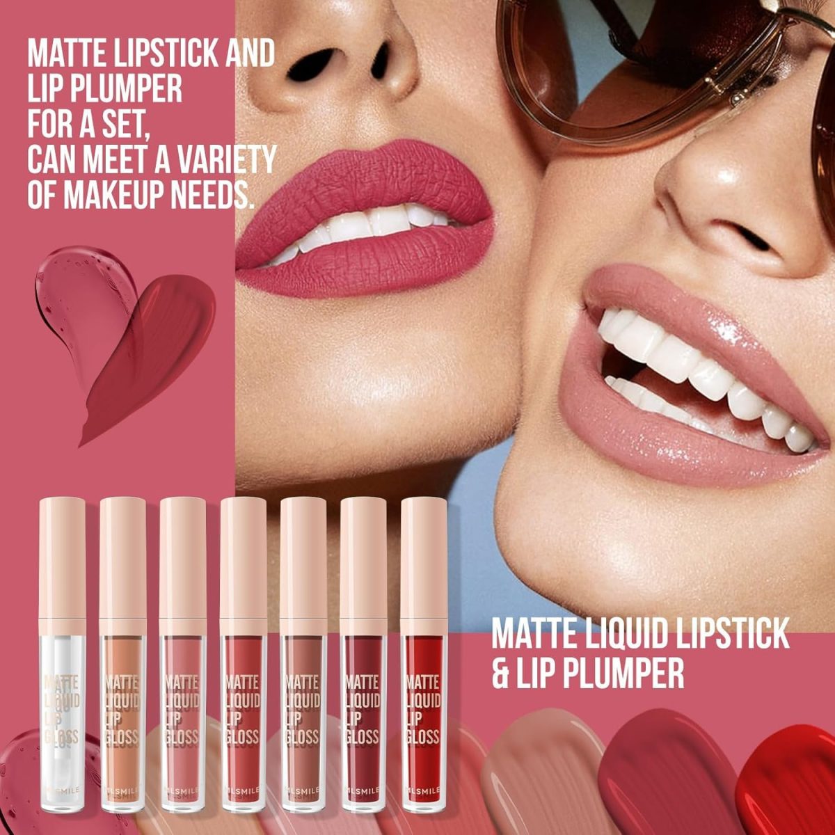 ⁦Azonee 7 Pcs Matte Liquid Lipstick Set Lip Plumper Makeup, Pigmented Waterproof Make Up, Lip Gloss Sets Long Wearing Velvet Lip Kit, Long-Lasting Up to 16H Wear, Non-stick Cup⁩ - الصورة ⁦2⁩