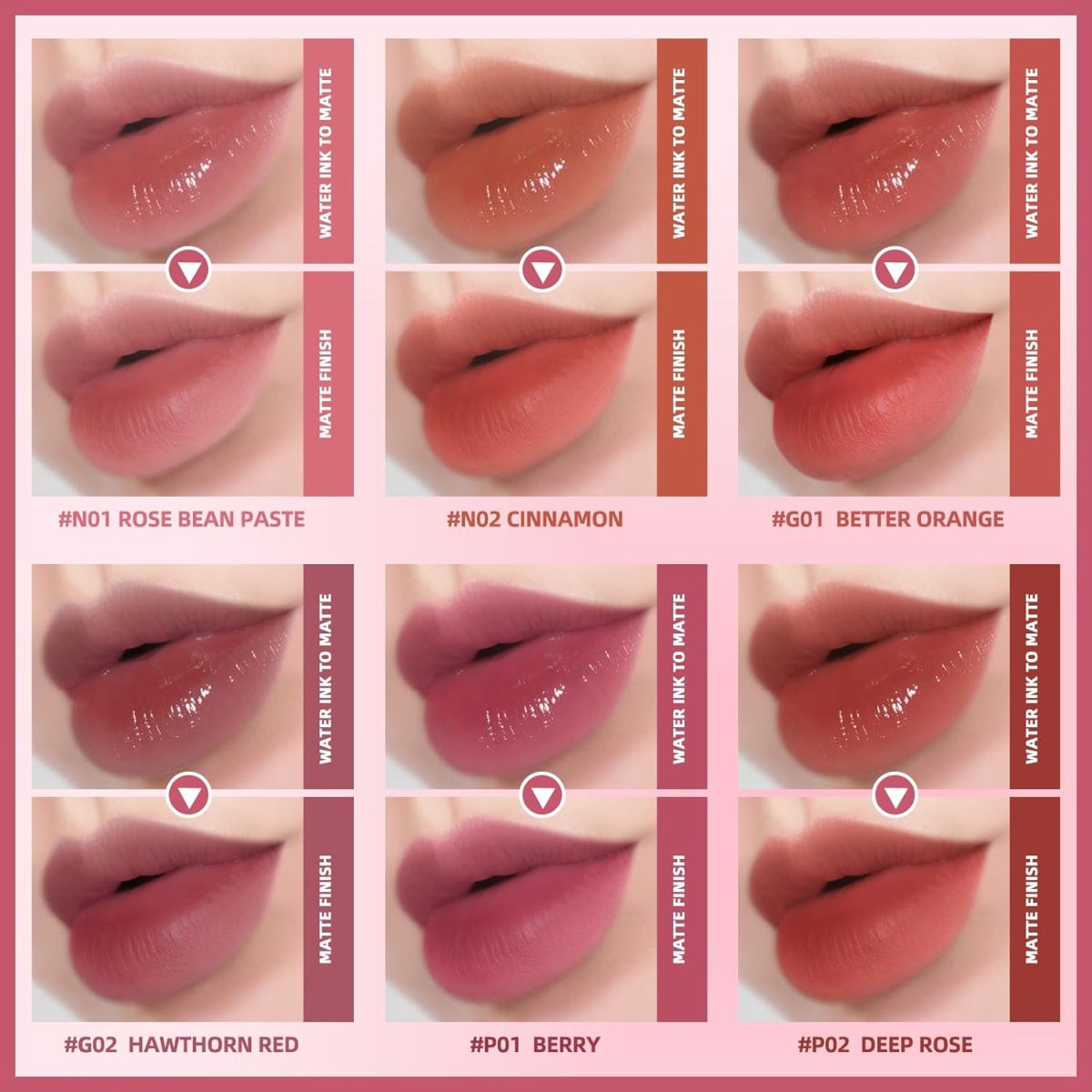 ⁦KIMUSE Lip Stain Set, 6 Colors Water Gel Lip Tint Lipstick, Highly Pigmented Long Lasting Moisturizing Lightweight Lipstain Makeup, Matte Finish⁩ - الصورة ⁦4⁩