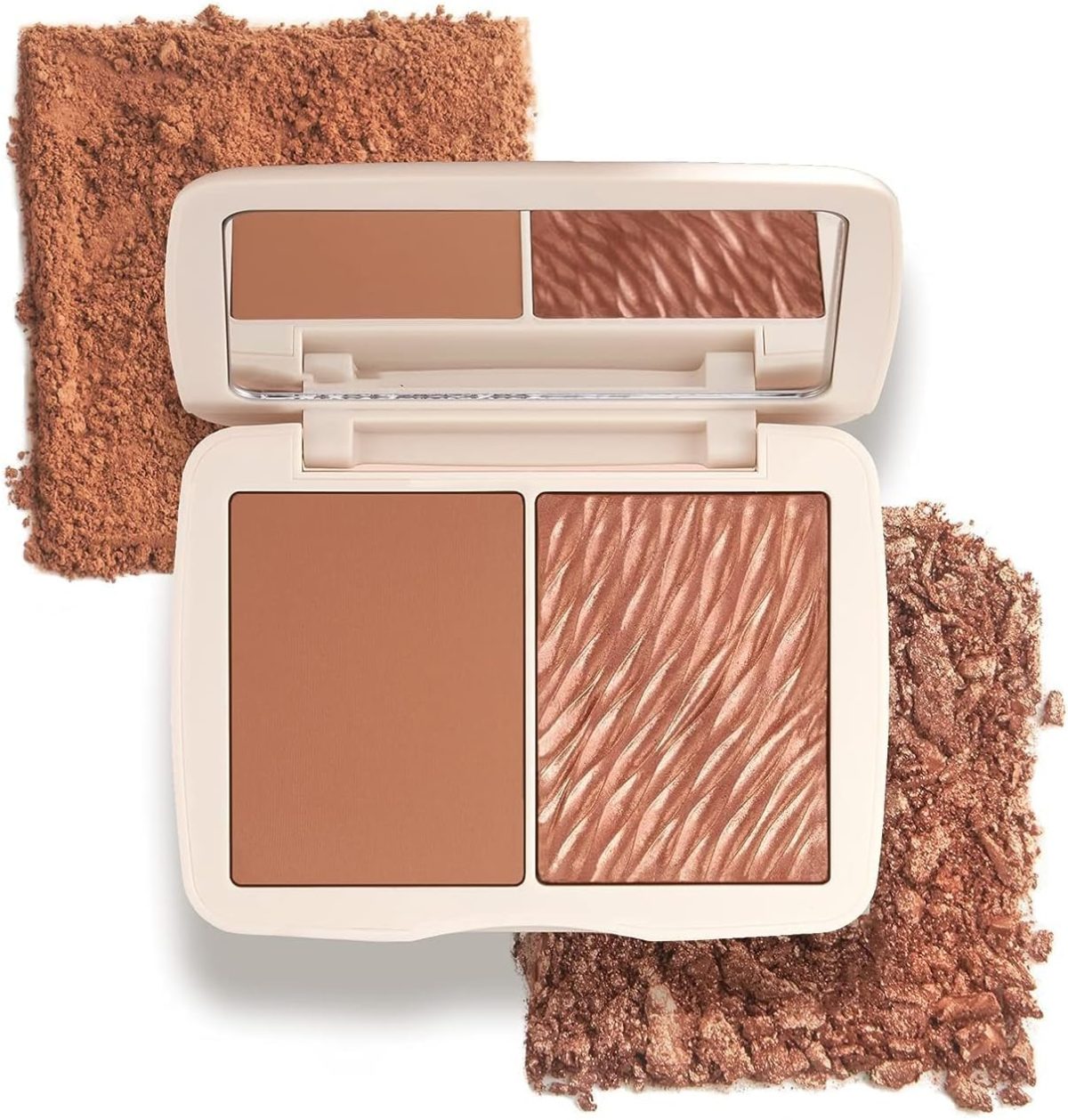 Azonee Monochromatic Bronzer Duo with Highlighting Brush, Suntan Bronze, Soft Matte & Luminous Finish, Achieve Custom High-Impact Bronze Glow