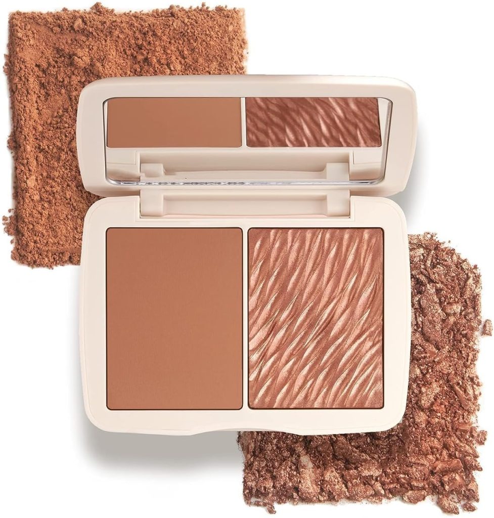 Azonee Monochromatic Bronzer Duo with Highlighting Brush, Suntan Bronze, Soft Matte & Luminous Finish, Achieve Custom High-Impact Bronze Glow