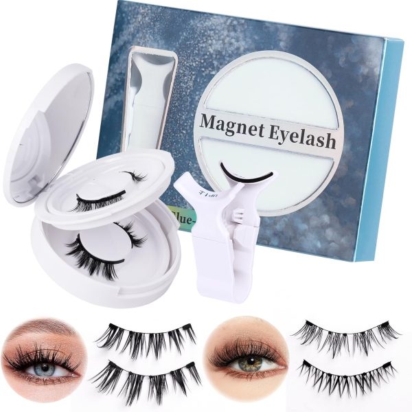Hepiide 2 Pairs Magnetic Eyelashes Kit: with Magnetic Lash Applicator - Natural Wispy Manga Lashes - Reusable Magnet Lashes No Glue - False Eyelashes Band with Magnet (Pretty)