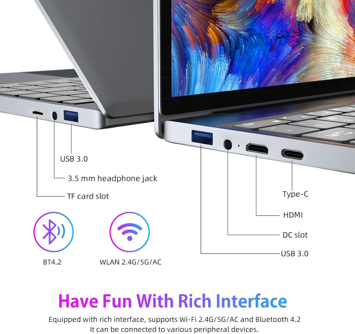 ⁦Morostron W11 Laptop, 13.5 Inches 3K (3000 x 2000) IPS Display 10th Generation i5-1035G1 Up to 3.6GHz, 16GB + 512GB SSD, SQlim Notebook PC, Full Metal, Backlit Keyboard, Full Function Type C, Finger⁩ - الصورة ⁦3⁩