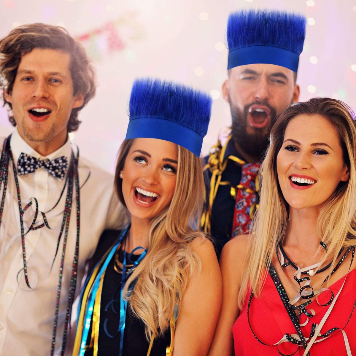 ⁦Sunshane 2 Pack Hairy Headband Crazy Hair Wigs for Mardi Gras Cosplay Sports Party and Spirit Day Accessory (Blue)⁩ - الصورة ⁦5⁩