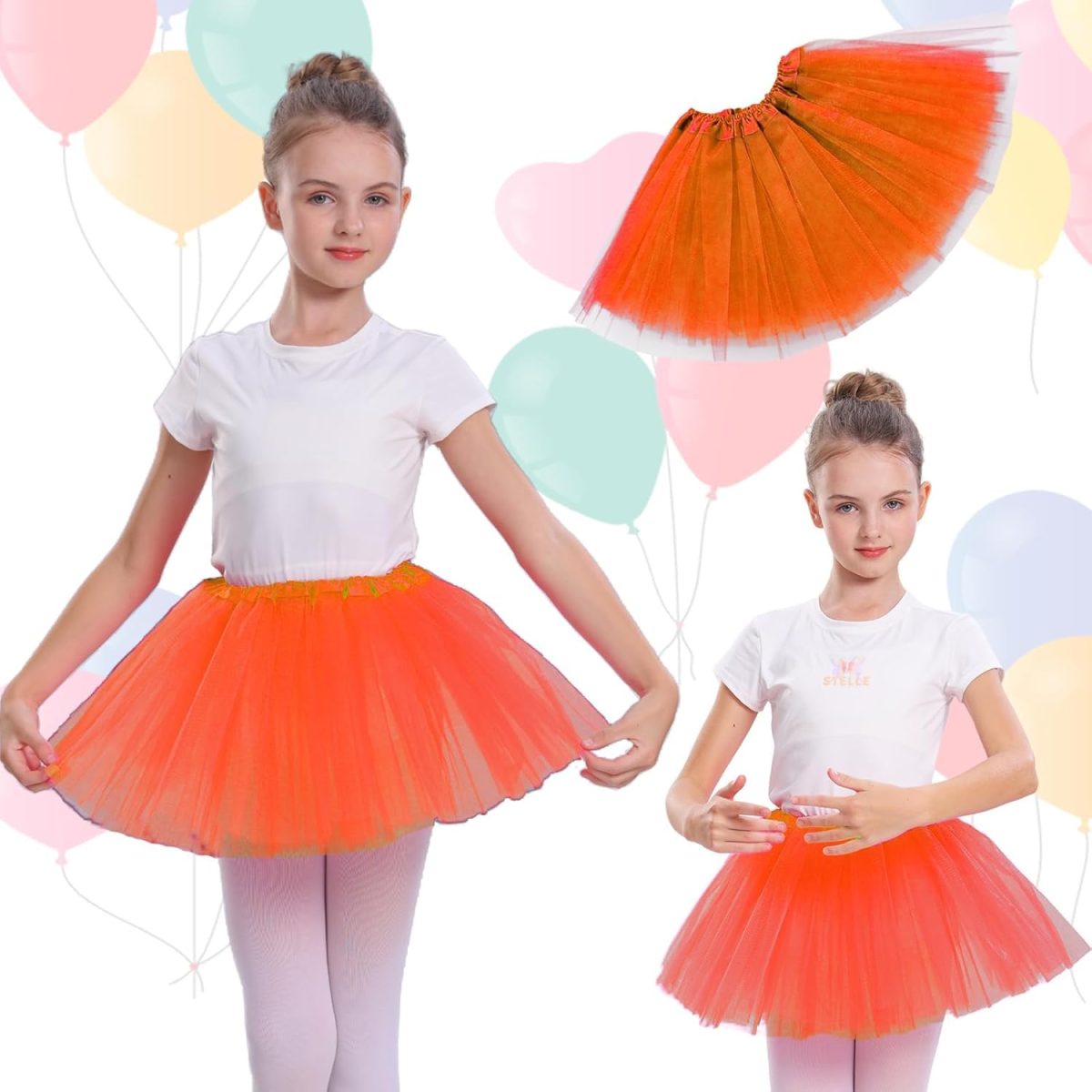 ⁦THE WHITE SHOP Kids Tutu Skirts 3 Layered Tulle, Fit Most 4-11 yrs Little & Big Girls for Dance Party Costume⁩ - الصورة ⁦4⁩