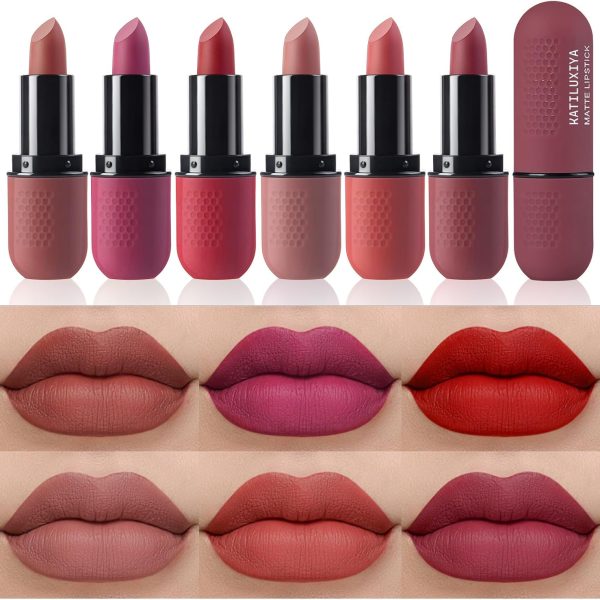 Katiluxiya 6Pcs Red Velvet Matte Lipstick Set, High Pigmented Long-Lasting Waterproof Lip Stick Lip,Moisturizing balms, Sheer tint, Shine & Glowy Finish,Stain Makeup Gift Sets. (02, color)