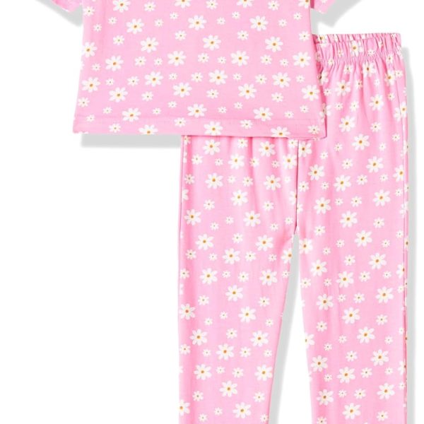 T2F Girls Cotton Printed Oversized Fit Crop Top and Pant Pajama Set