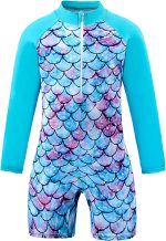 OFIMAN Girls Swimming Costume Kids One Piece Swimsuit Mermaid Swimwear Zipper Bathing Suit Surfing Swimming Age 3-14 Years