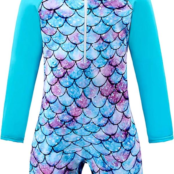 OFIMAN Girls Swimming Costume Kids One Piece Swimsuit Mermaid Swimwear Zipper Bathing Suit Surfing Swimming Age 3-14 Years
