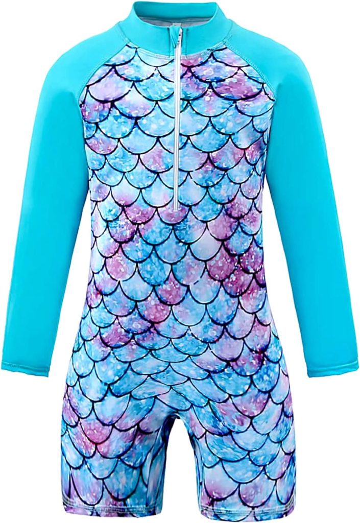 OFIMAN Girls Swimming Costume Kids One Piece Swimsuit Mermaid Swimwear Zipper Bathing Suit Surfing Swimming Age 3-14 Years