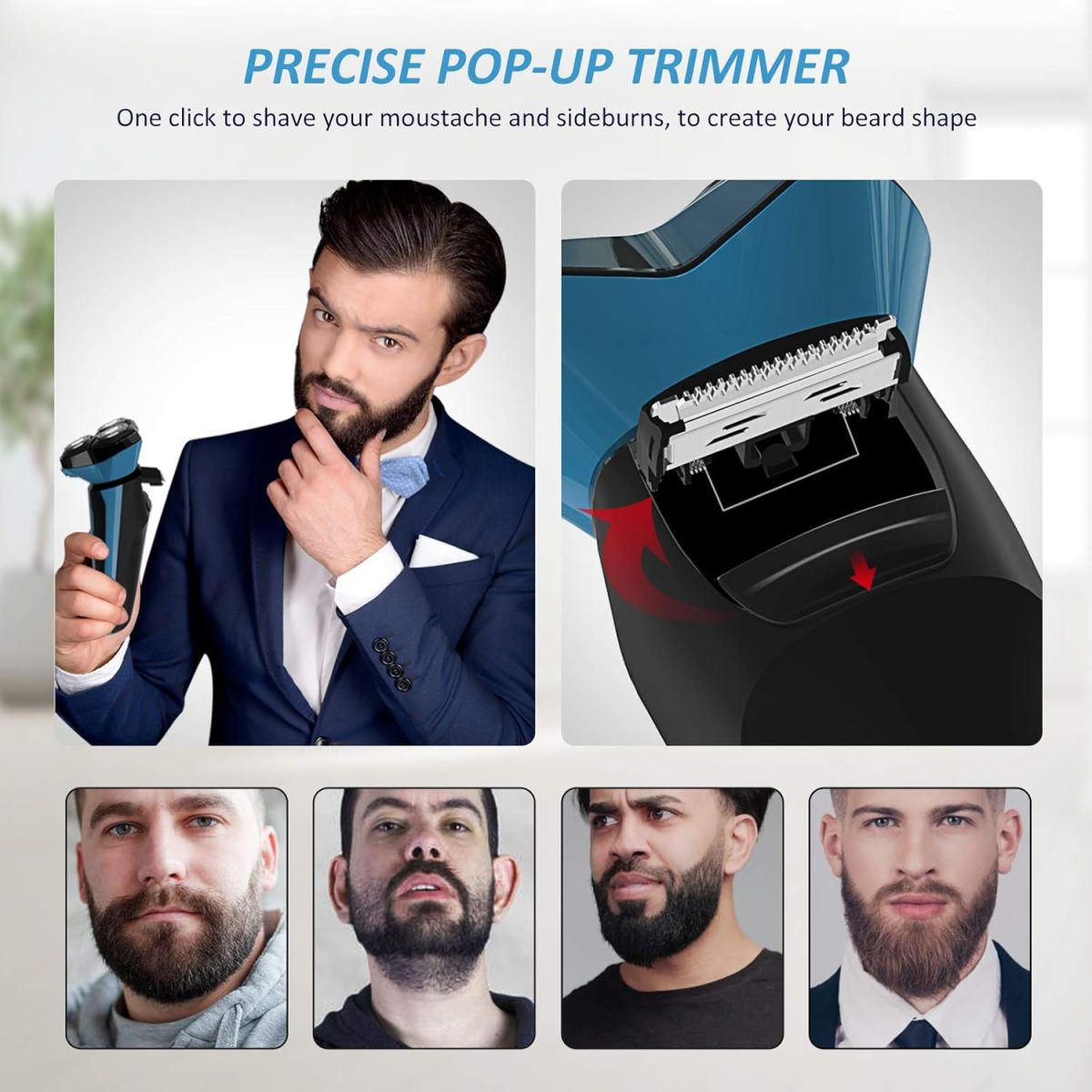 ⁦Aesfee Electric Shaver for Men Waterproof Wet and Dry, Men's Electric Razor Cordless Rechargeable 3D Rotary Electric Shaving Razors with Pop-up Trimmer, LCD Display, Travel Lock⁩ - الصورة ⁦5⁩