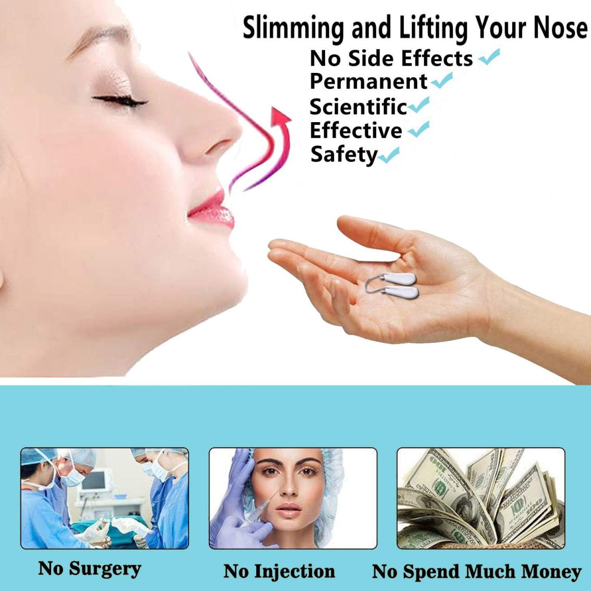⁦Quecc Nose Shaper Clip, Pain-Free Nose Bridge Straightener Corrector, Soft Silicone Nose Slimmer Rhinoplasty Device Nose Up Lifting Clip Beauty Tool(Unisex)⁩ - الصورة ⁦3⁩