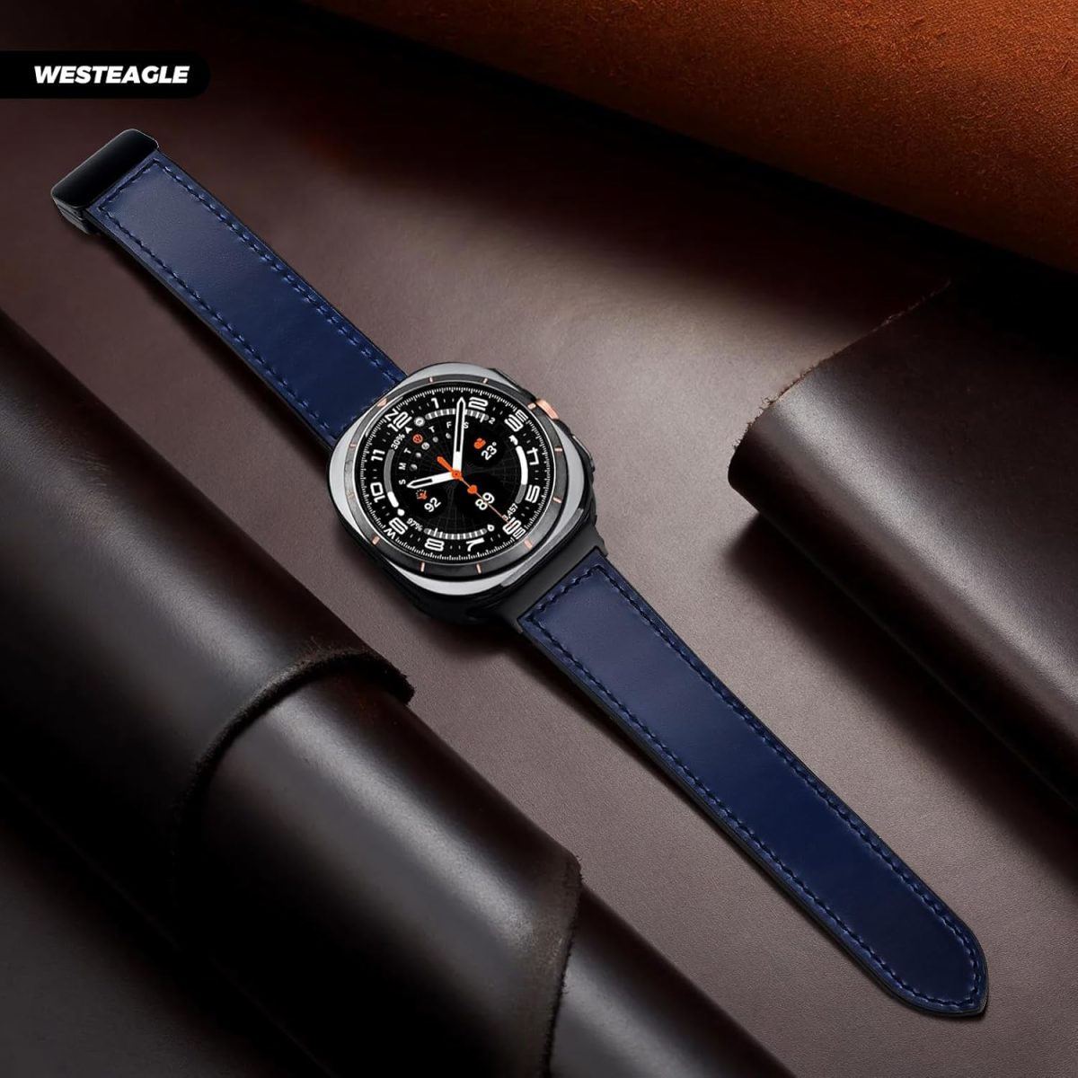 ⁦WestEagle Magnetic Leather Watch Band Compatible with Samsung Galaxy Watch Ultra 47mm (2024) Magnetic Buckle Design Adjustable Classic Wristbands Accessories Replacement Straps for Men and Women⁩ - الصورة ⁦7⁩