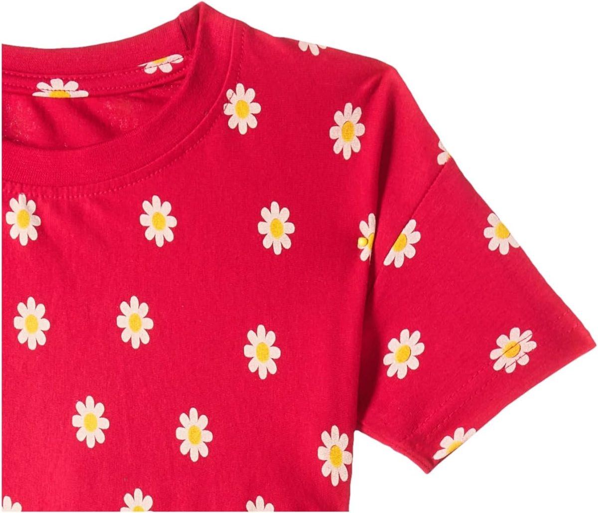 ⁦T2F Girls Cotton Printed Oversized Fit Crop Top and Pant Pajama Set⁩ - الصورة ⁦4⁩