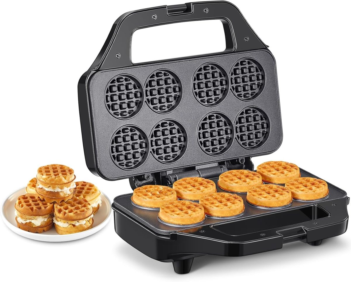 Reemix Waffle Maker - Mini Waffle Maker for 8 Waffles 4.8 cm, Compact Design with Non-Stick Surface, Easy to Use, Fast Heating, Ideal for Breakfast and Snacks - Black