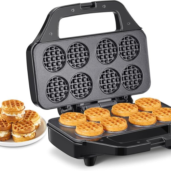 Reemix Waffle Maker - Mini Waffle Maker for 8 Waffles 4.8 cm, Compact Design with Non-Stick Surface, Easy to Use, Fast Heating, Ideal for Breakfast and Snacks - Black
