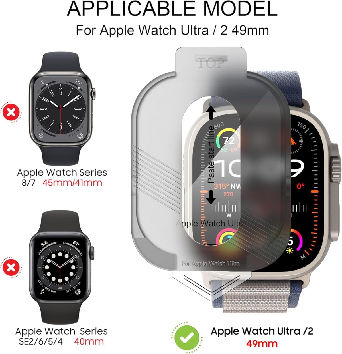 ⁦2-Pack for Apple Watch Ultra 2 49mm Tempered Glass Screen Protector, Scratch-resistant 9H Hardness protective film - Auto-alignment Installation Kit⁩ - الصورة ⁦2⁩