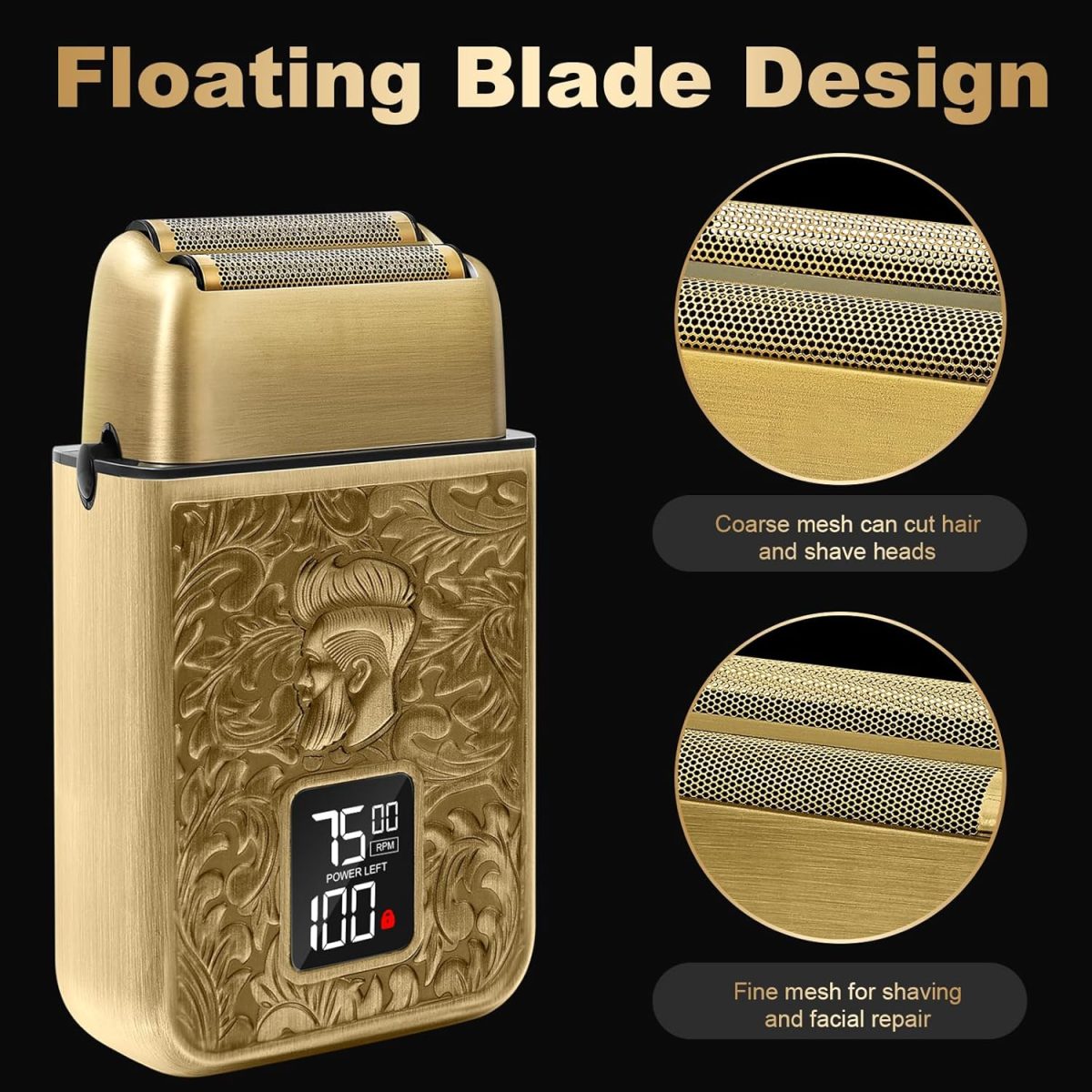 ⁦Foil Shaver for Bald Men with 3 Adjustable Speeds – Rechargeable Shaver with LED Display for Face & Beard – Professional Grooming Tool for Barbers or Home Use – Ideal Gift for Men⁩ - الصورة ⁦2⁩