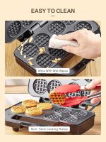 ⁦Reemix Waffle Maker - Mini Waffle Maker for 8 Waffles 4.8 cm, Compact Design with Non-Stick Surface, Easy to Use, Fast Heating, Ideal for Breakfast and Snacks - Black⁩ - الصورة ⁦4⁩