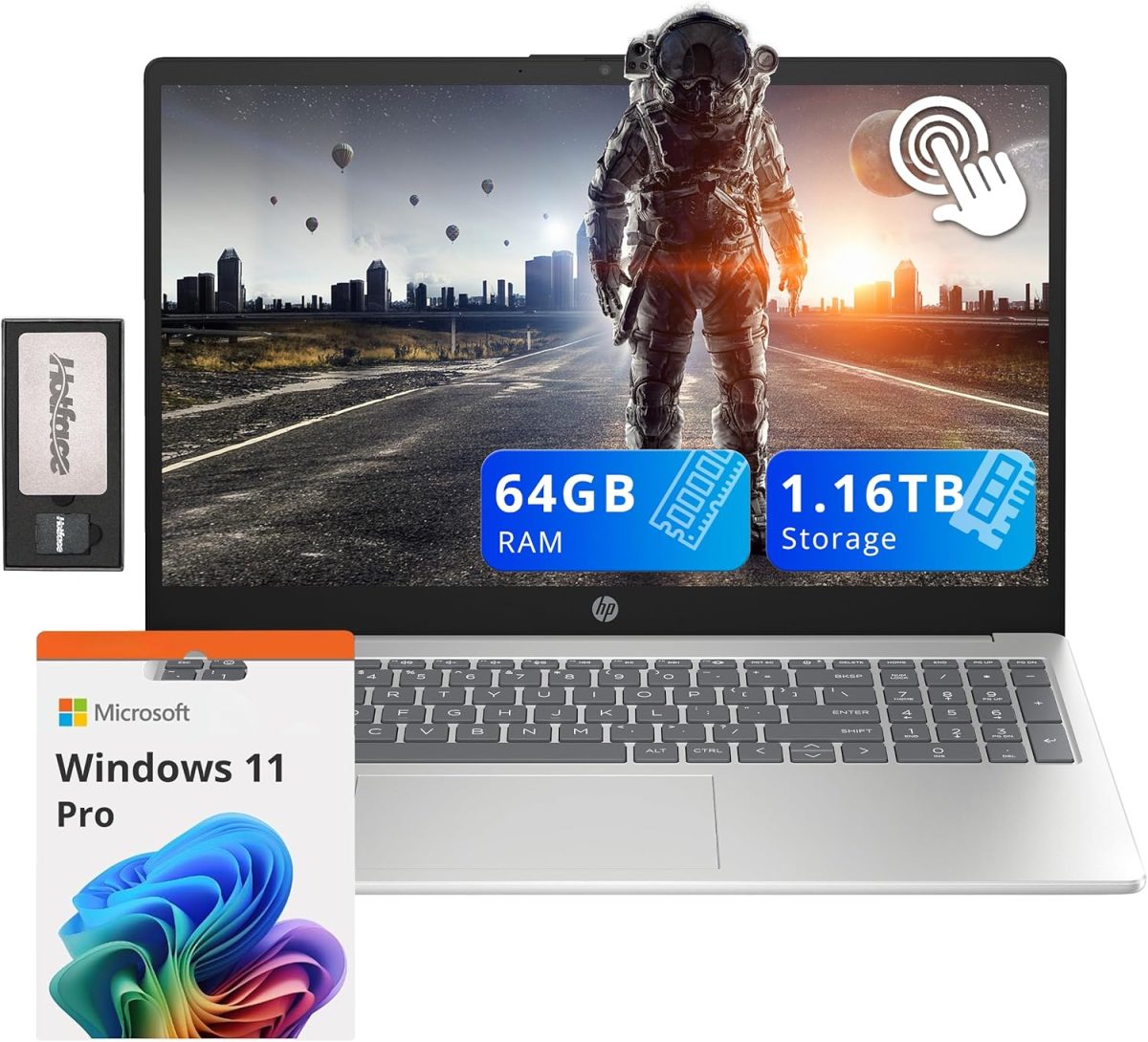 HP Pavilion 15.6" Touchscreen Laptop, Intel i3-1215U, 64GB RAM, 1.16TB Storage(1TB SSD + 160GB Docking Station Set), Intel UHD Graphics, Num Pad, Webcam, WiFi, Win 11 Pro, Silver