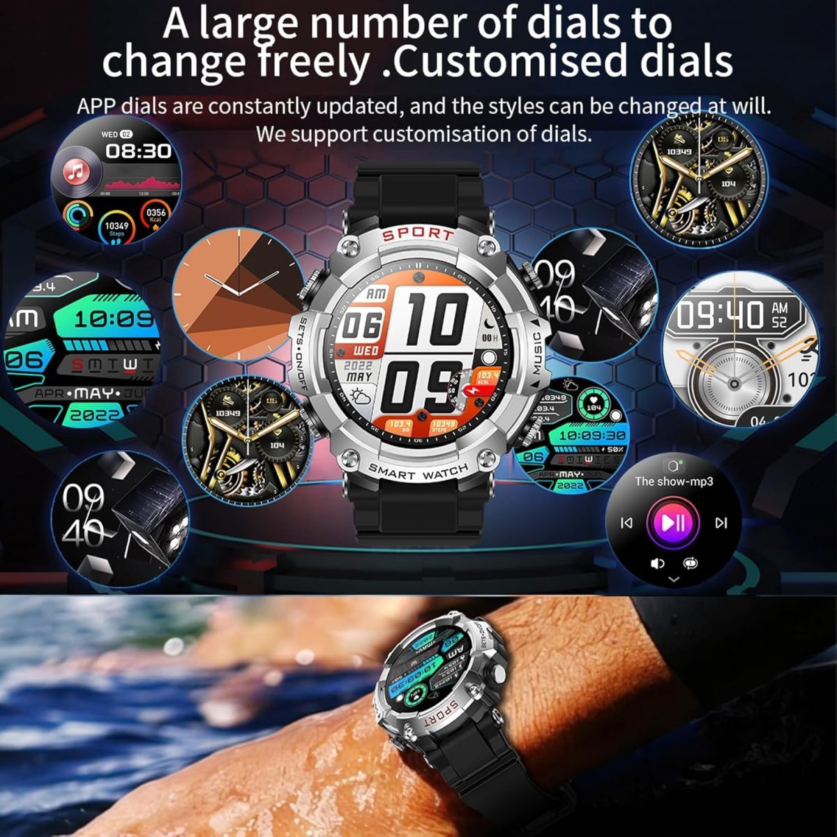 ⁦KASTWAVE Smart Watch with Earbuds, 1.52-inch AMDLED Touch Screen, 8763EW Chip, Smartwatch for Answer/Make Call, Bluetooth Message Notification, Sleep Monitor Sports Smart Watch⁩ - الصورة ⁦8⁩