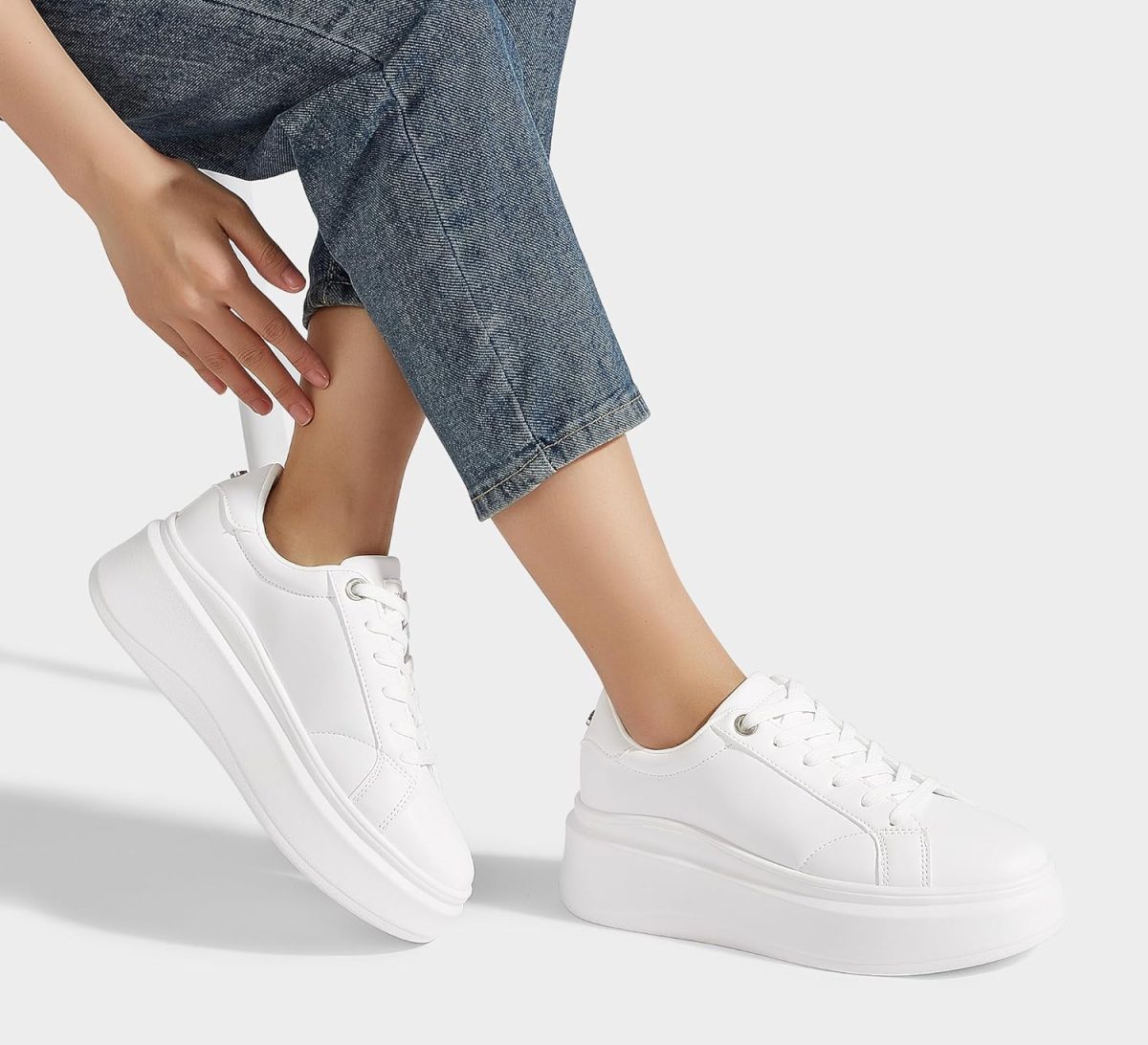 ⁦LUCKY STEP Women's Platform Fashion Sneakers Faux Leather Classic Tennis Shoes Low Top Casual Walking Shoes⁩ - الصورة ⁦8⁩