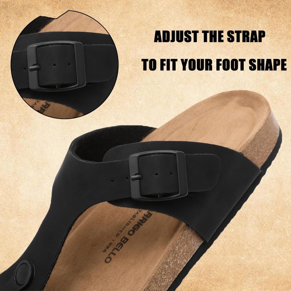⁦ARRIGO BELLO Thong Sandals Mens Flip Flops Beach Outdoor Slippers Non Slip Leather Fashion Versatile Sandal Size 41-46⁩ - الصورة ⁦5⁩