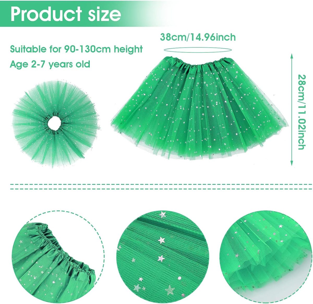 ⁦Sibba Tutus Skirt 3-Layer Sparkle Tulle Ruffle Layered Ballet Dress Dance Infrant Girls Kids Toddler Outdoor Clothing Costume⁩ - الصورة ⁦4⁩
