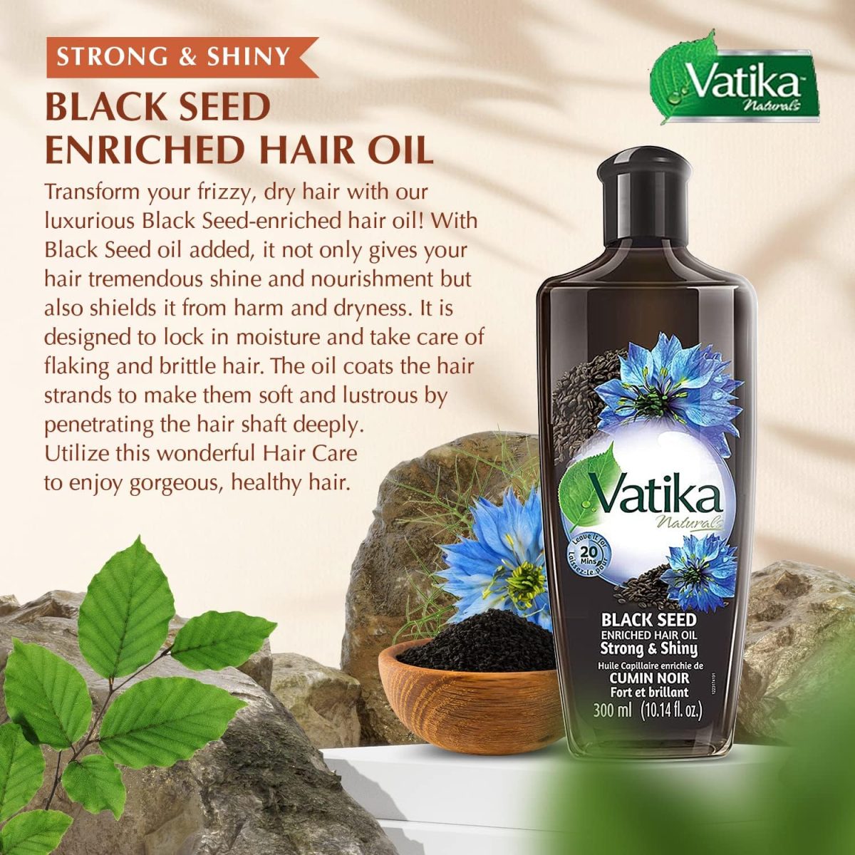 ⁦Vatika Naturals Olive Enriched Hair Oil 300 ml - With Goodness Of Blackseed - Amino Acids & Vitamins, For Nourishing & Protection Of Hair⁩ - الصورة ⁦2⁩