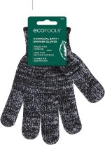 EcoTools Charcoal Infused Bath & Shower Gloves, Cleansing For Whole Body, Self-Tan Prep & Removal, Exfoliating, Detoxifying & Purifying, Recycled Netting, Eco-Friendly, Vegan, 1 Pair, 2 Gloves Total