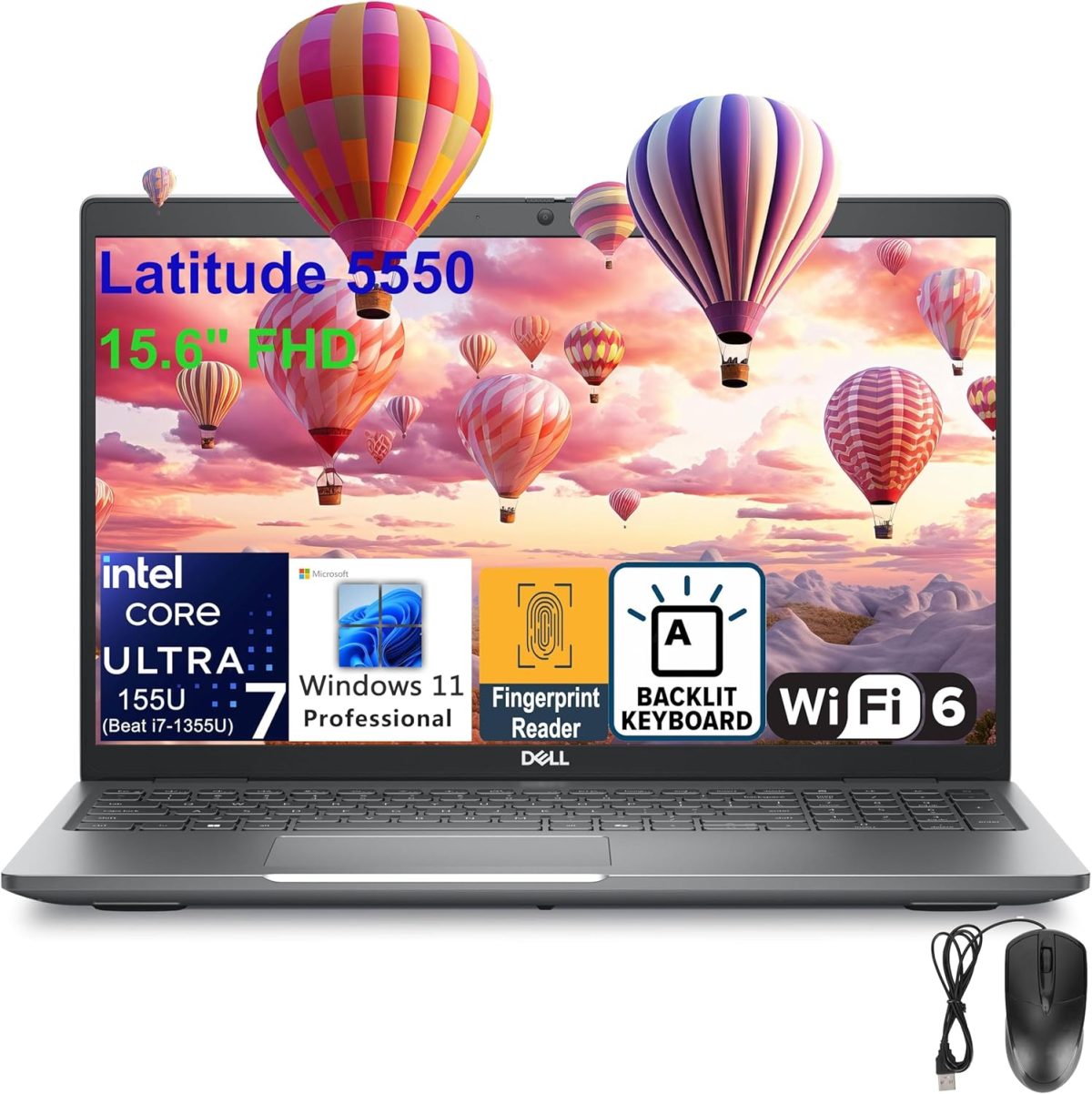 Dell Latitude 15 5000 5550 15.6" FHD Business Laptop Computer, Intel Ultra 7 155U (Beat i7-1355U), 64GB DDR5 RAM, 1TB SSD, WiFi 6, Bluetooth 5.3, Backlit Keyboard, Fingerprint Reader, Windows 11 Pro