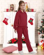 ⁦WISREMT Girls Sweatsuit 2 Piece Fall Outfits Clothing Set Kids Teen Pullover Sweatshirt & Sweatpants Tracksuit Top Pants Set⁩ - الصورة ⁦3⁩