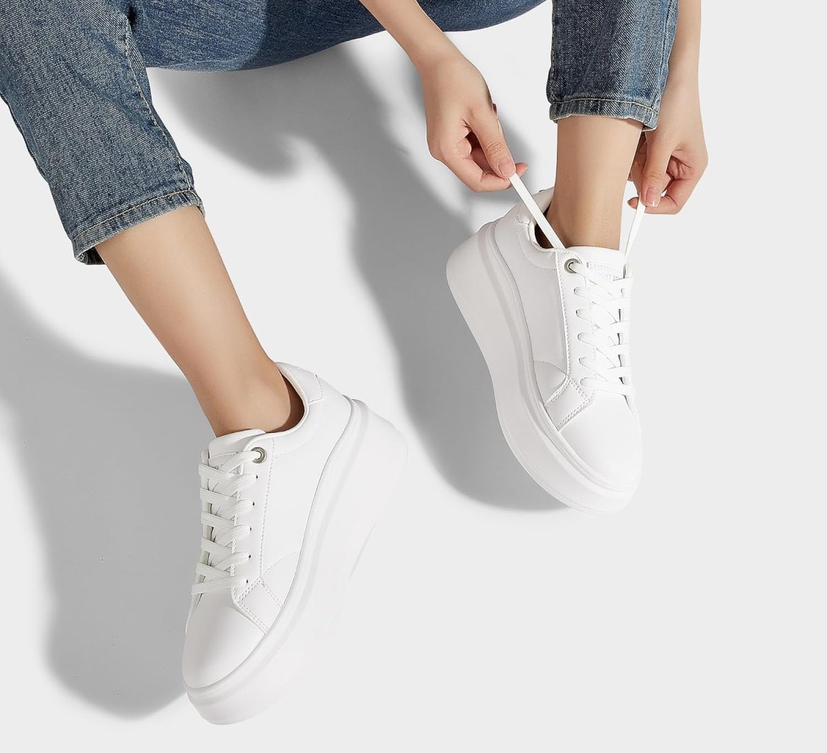 ⁦LUCKY STEP Women's Platform Fashion Sneakers Faux Leather Classic Tennis Shoes Low Top Casual Walking Shoes⁩ - الصورة ⁦9⁩