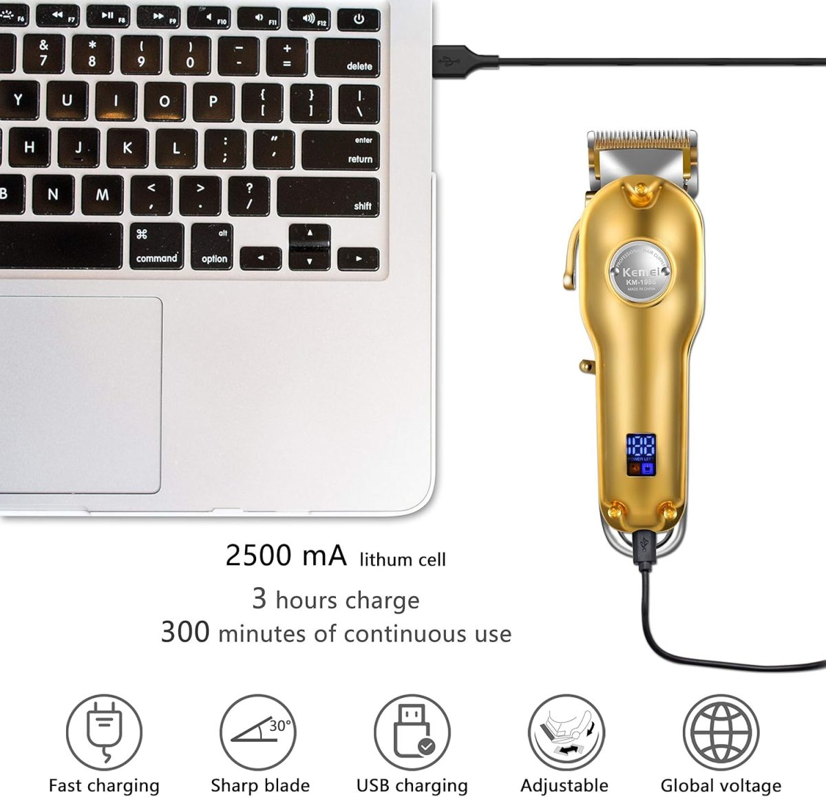⁦KEMEI Mens Hair Clippers for Hair Cutting Professional Cordless Hair Trimmer for Men LED Display⁩ - الصورة ⁦3⁩
