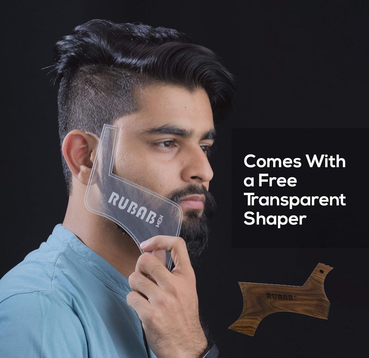 ⁦Rubab Men Beard Shaper | A Premium Wooden Beard Shaping Tool Hand-Crafted in India for Perfect Beard & Neck Line | Easy Home Use⁩ - الصورة ⁦3⁩
