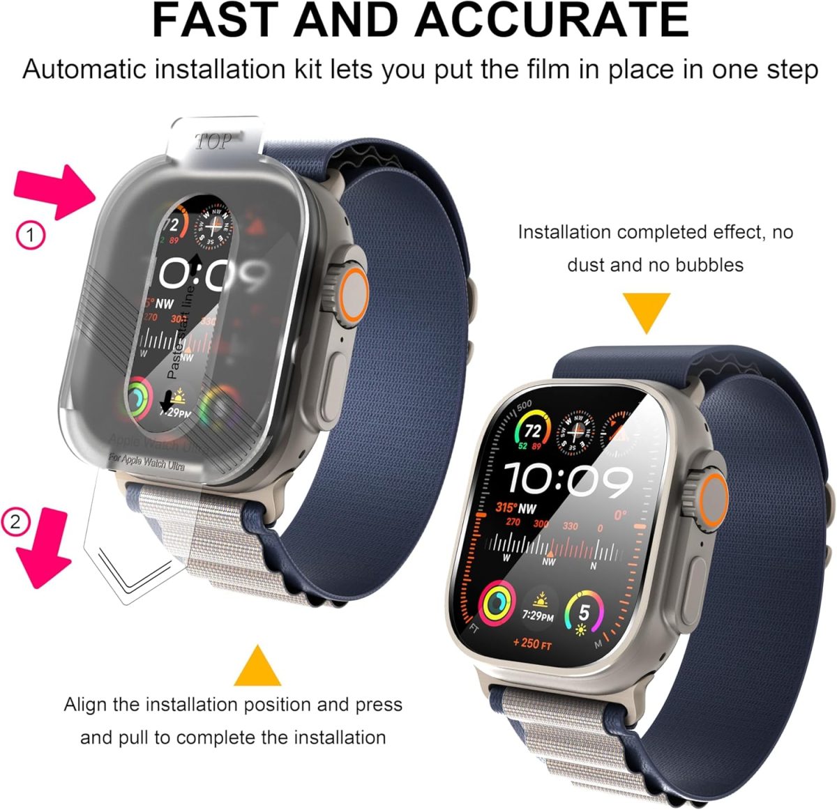 ⁦2-Pack for Apple Watch Ultra 2 49mm Tempered Glass Screen Protector, Scratch-resistant 9H Hardness protective film - Auto-alignment Installation Kit⁩ - الصورة ⁦3⁩