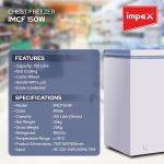 ⁦Impex Chest Freezer, Horizontal Refrigerator 150 Liter 75W, Energy Efficient Refrigeration System With Lamp,Lock & Key, Ideal for Home & Restaurants,1Year Product 5 Years Compressor Warranty-IMCF 150A⁩ - الصورة ⁦7⁩