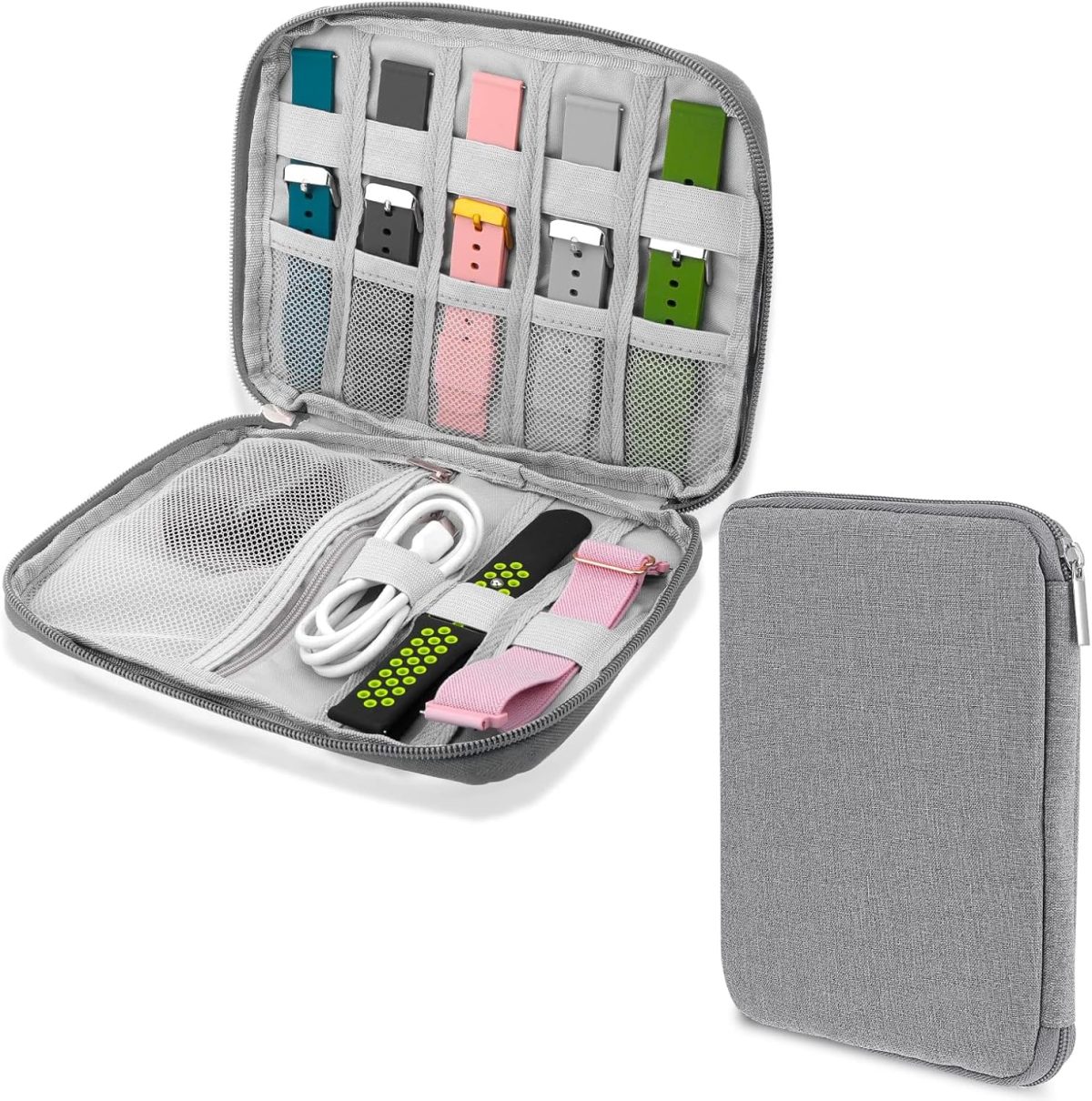 NALACAL Watch Band Storage Organizer Bag - Waterproof Case for Smart Watch Straps and Accessories, Compatible with All Watch Bands, Portable Carrying Case (Grey)