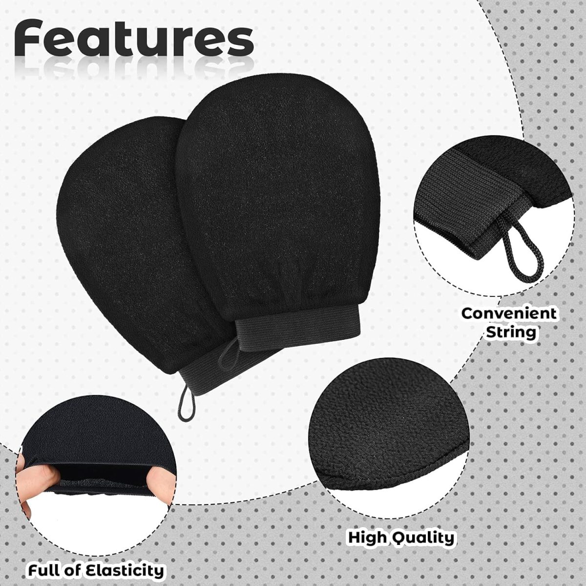 ⁦ALMEKAQUZ 4Pack Exfoliating Moroccan Hammam Mitt Kessa Scrub Gloves, Remove Dead Skin Bath Body Scrub Mitt, for All Skin Types and Improve Blood Circulation, Shower, Spa, Dead Skin Cell Remover⁩ - الصورة ⁦2⁩