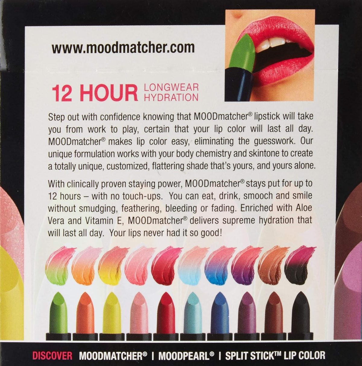⁦MOOD MATCHER Fran Wilson Lipstick, 10PC Collection of the Original Color-Change Lipstick - Maskproof, 12 HOUR Long Wear, Enriched with Aloe & Vitamin E for Ultra-Hydration, Waterproof, 0.12 oz.each⁩ - الصورة ⁦3⁩