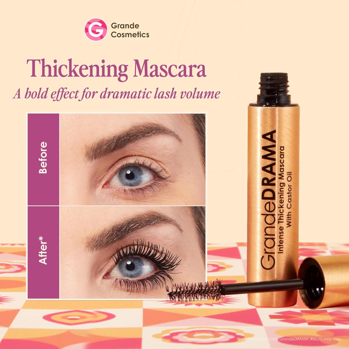 ⁦Grande Cosmetics GrandeDRAMA Intense Thickening Mascara with Castor Oil, Volumizing, Conditioning, Buildable Formula⁩ - الصورة ⁦2⁩