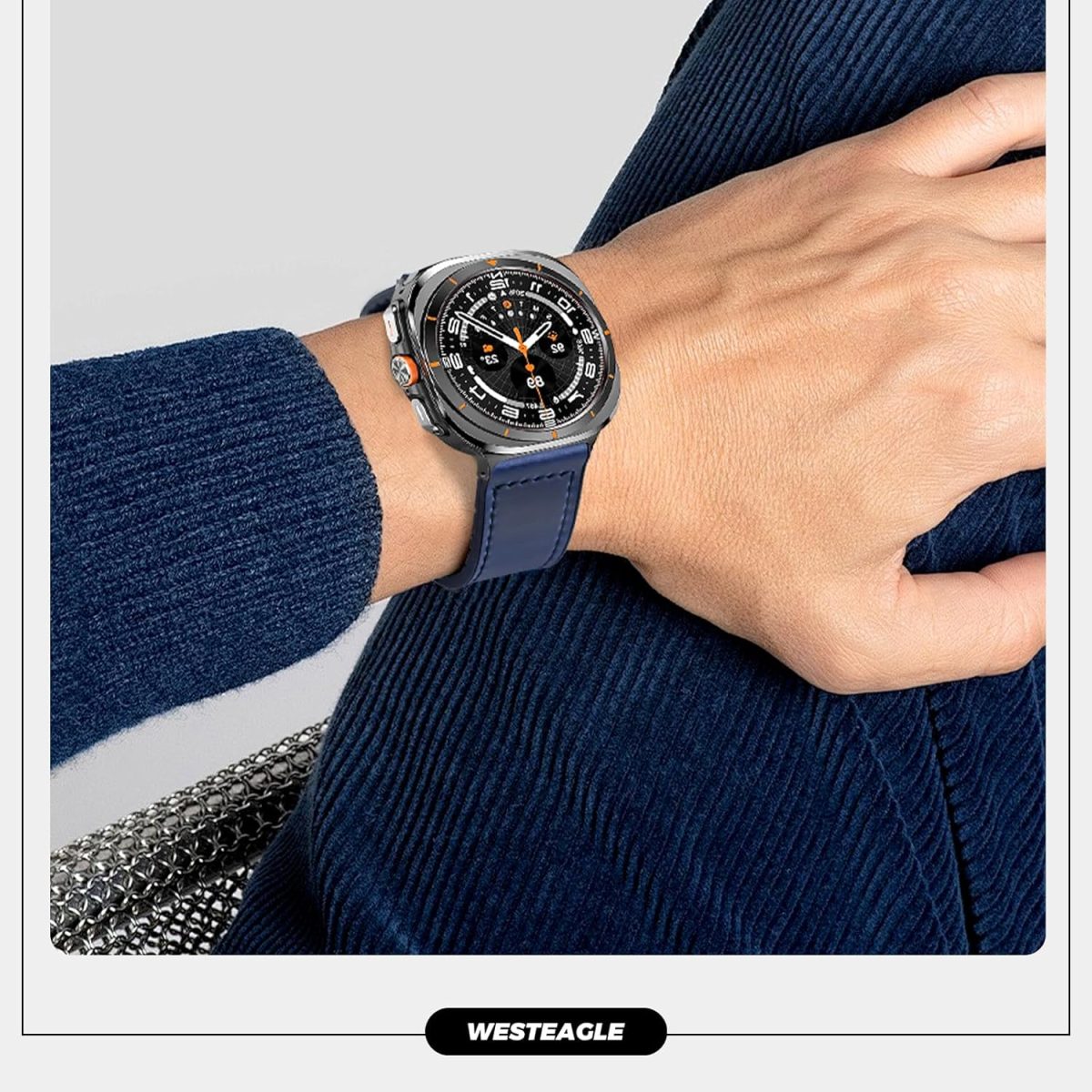 ⁦WestEagle Magnetic Leather Watch Band Compatible with Samsung Galaxy Watch Ultra 47mm (2024) Magnetic Buckle Design Adjustable Classic Wristbands Accessories Replacement Straps for Men and Women⁩ - الصورة ⁦6⁩
