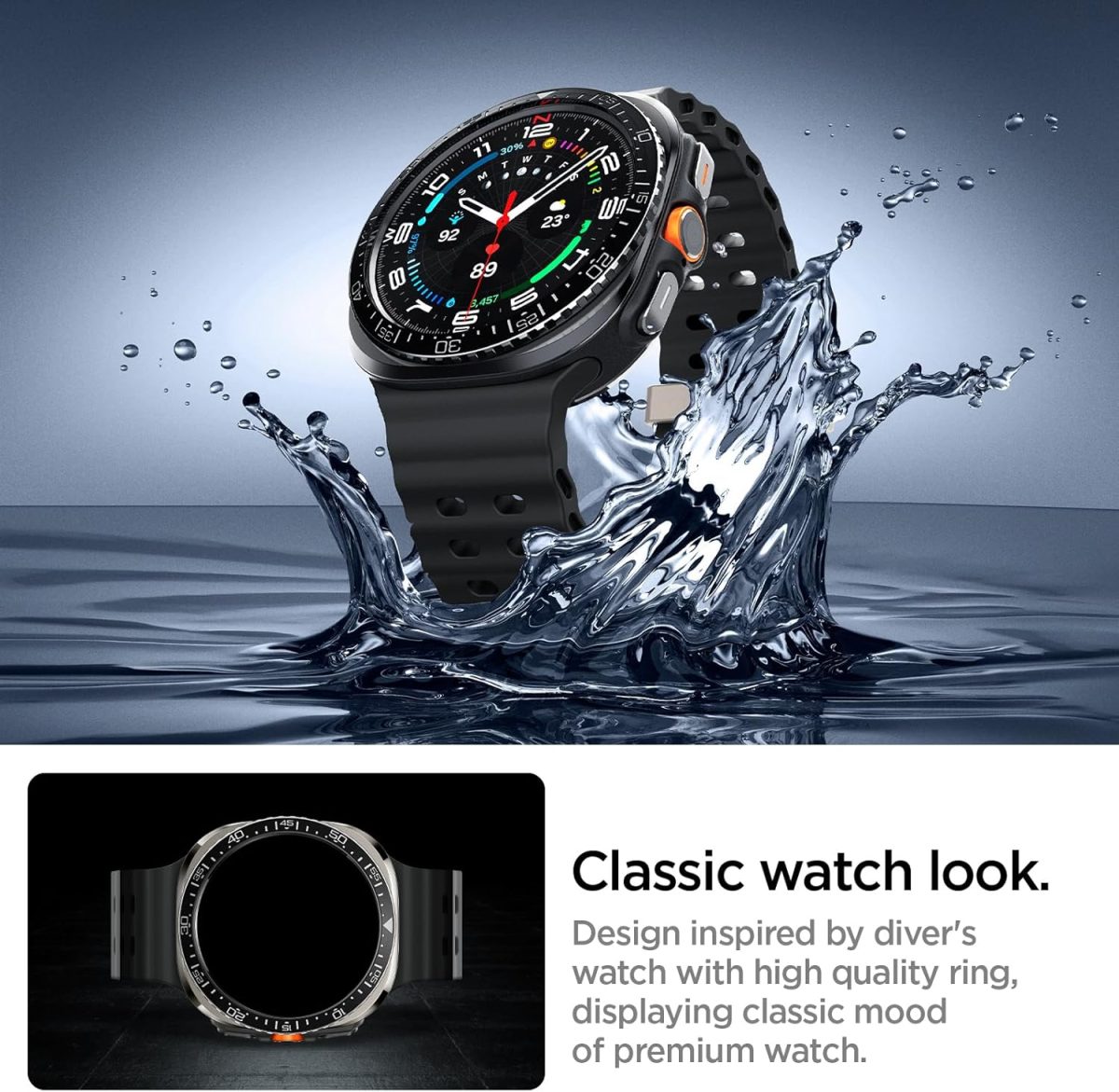 ⁦Spigen Bezel Tune designed For Samsung Galaxy Watch Ultra 47mm Bezel Ring Protector Bezel Ring Adhesive Cover (2024) - Black⁩ - الصورة ⁦6⁩
