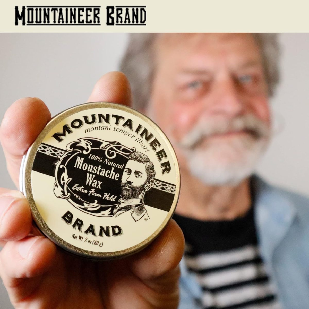 ⁦Mountaineer Brand Natural Mustache Wax | Original (Cedar Fir) Blend Scent | Made in West Virginia | Long Lasting Hold | Smooths, Conditons, Styles | Organic Moustache Balm | 2oz⁩ - الصورة ⁦2⁩