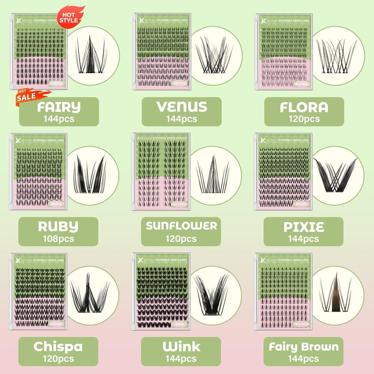 ⁦KEYYOU Fairy Lash Clusters Kit Manga Lash Extension Kit D Curl KEYYOU 144Pcs Eyelash Extension Wispy Natural Invisible Band Lash with Waterproof at Home(Fairy Kit-D-8-16MIX)⁩ - الصورة ⁦5⁩