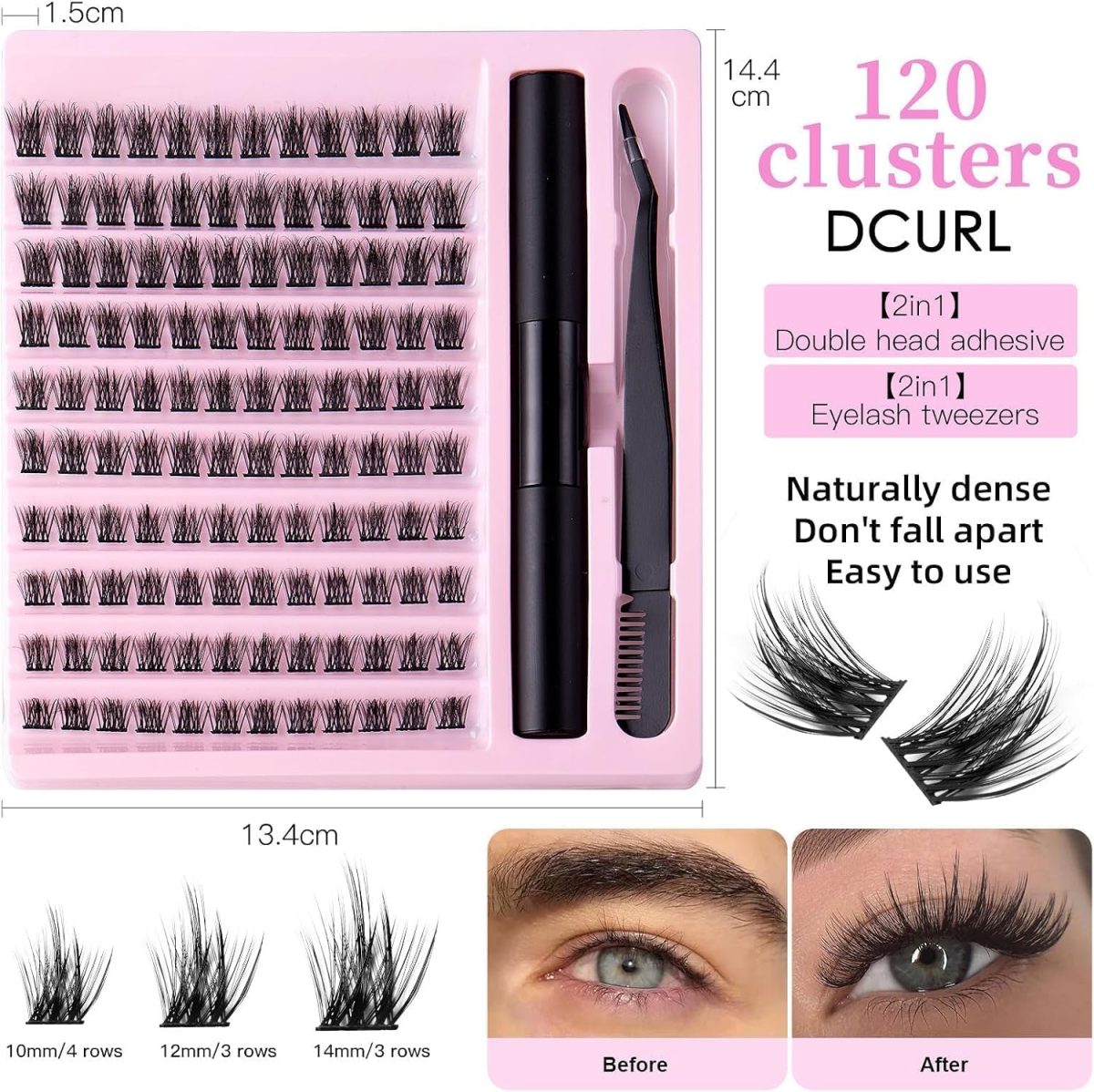 ⁦Bukela Thick Natural Cluster Eyelashes Soft Light 120 Clusters Lashes Handmade DIY Segmented Eyelashes Grafted Lashes with Lash Bond & Seal + Tweezer⁩ - الصورة ⁦2⁩