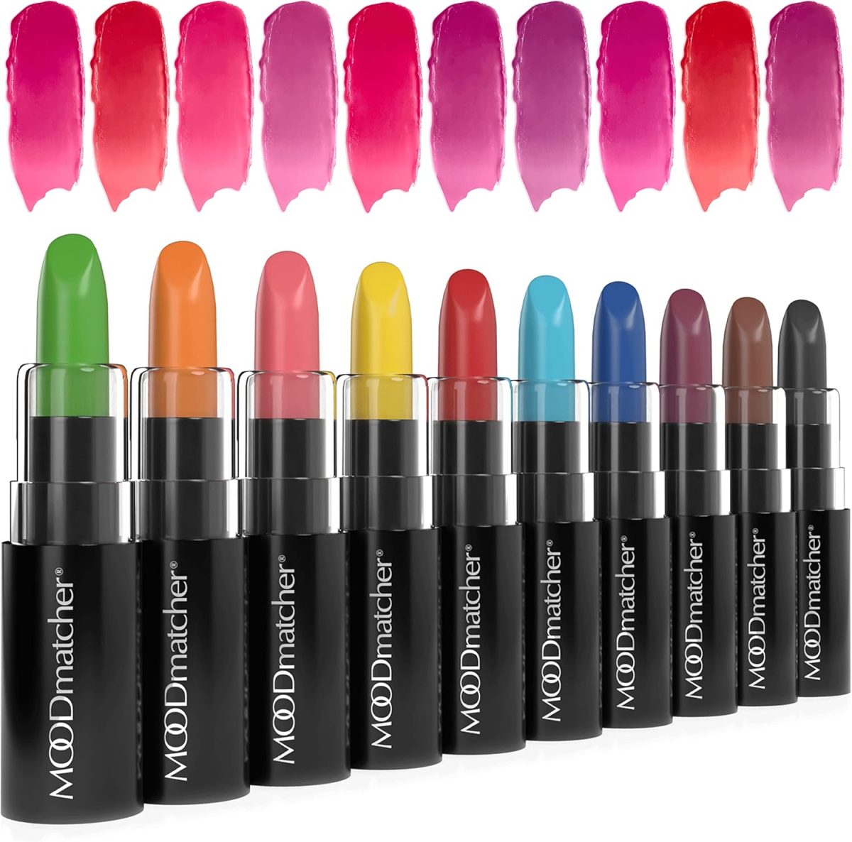 MOOD MATCHER Fran Wilson Lipstick, 10PC Collection of the Original Color-Change Lipstick - Maskproof, 12 HOUR Long Wear, Enriched with Aloe & Vitamin E for Ultra-Hydration, Waterproof, 0.12 oz.each