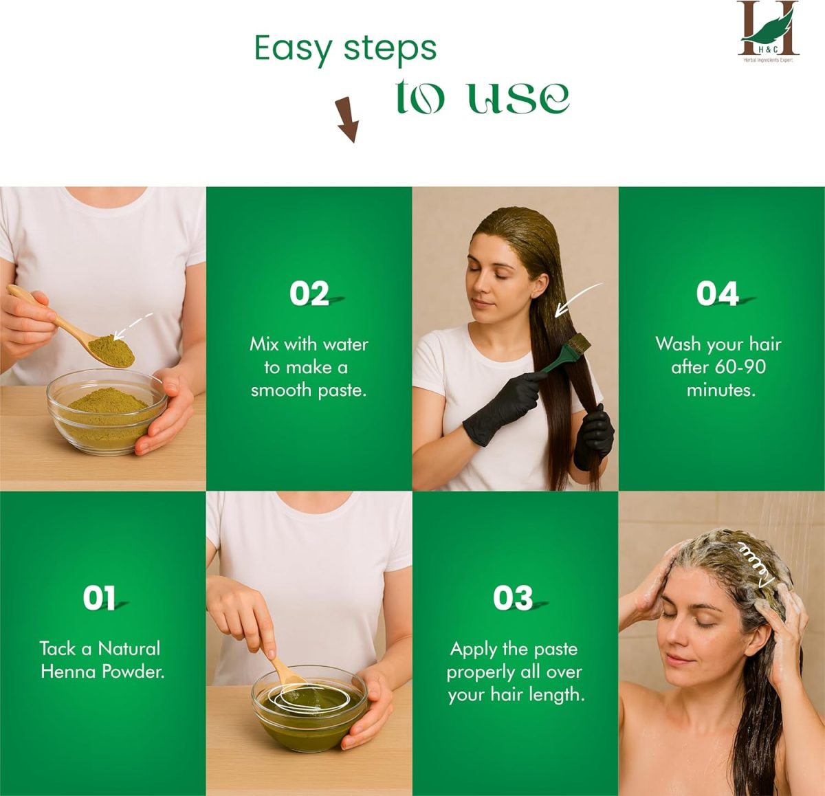 ⁦H&C HERBAL INGREDIENTS EXPERT 100% Natural and Pure Henna Powder/Lawsonia Inermis (Organically Grown) 227 gms (1/2 LB) for Hair Care | Hair Color | No PPD no chemicals, no parabens⁩ - الصورة ⁦4⁩